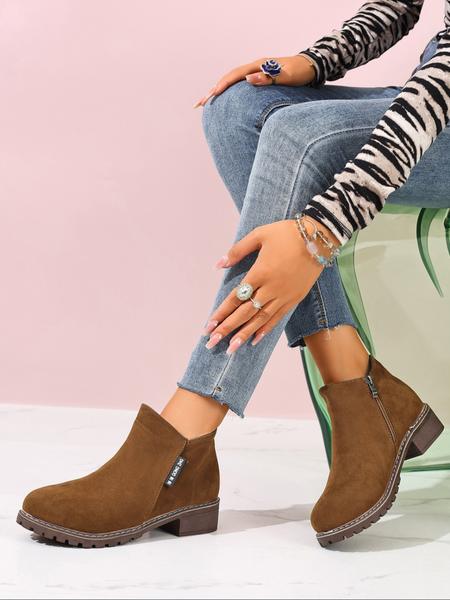 Women's low heel and short boot with side zipper design, high-end solid color design, available in sizes 36-43, stylish and comfortable French-style boots suitable for both autumn and winter wear, suitable for indoor and outdoor use.
