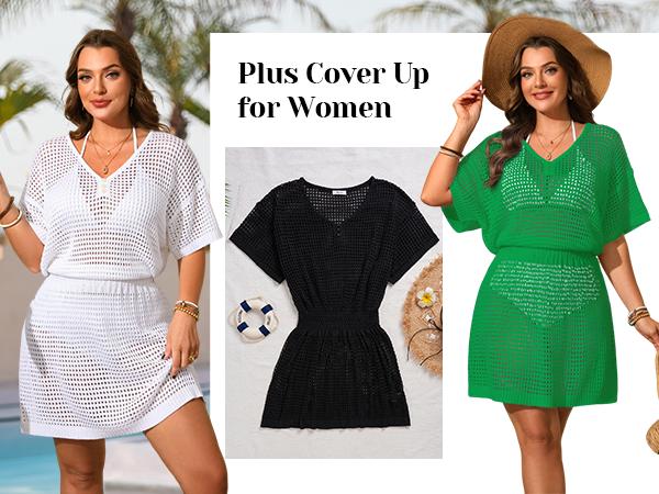 Aqua Eve Plus Size Swimsuit Cover Up - Crochet Bathing Suit Coverups Short Sleeve Beach Dress Swimwear Aqua Eve Plus Size Swimsuit Cover Up - Crochet Bathing Suit Coverups Short Sleeve Beach Dress Swimwear