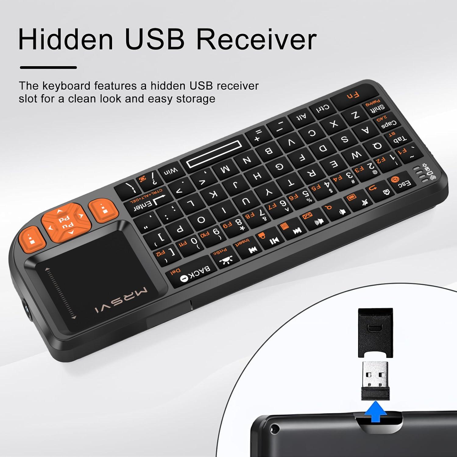 Mrsvi Bluetooth-compatible Mini Keyboard with Touchpad, Wireless Backlit Rechargeable Design, Compatible with PC, Smart TV, Projectors for Office & Home Use