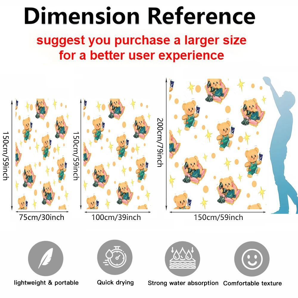 Cute Cartoon Bear Print Beach Towel, Japanese Style Kawaii Teddy Bear with Polka Dots Stars Hearts Pattern, Soft Microfiber Oversized Quick Dry Sand Free Absorbent Towel for Beach, Pool, Swimming, Travel, Camping and Yoga, Japanese Cute Aesthetic Beach Ac