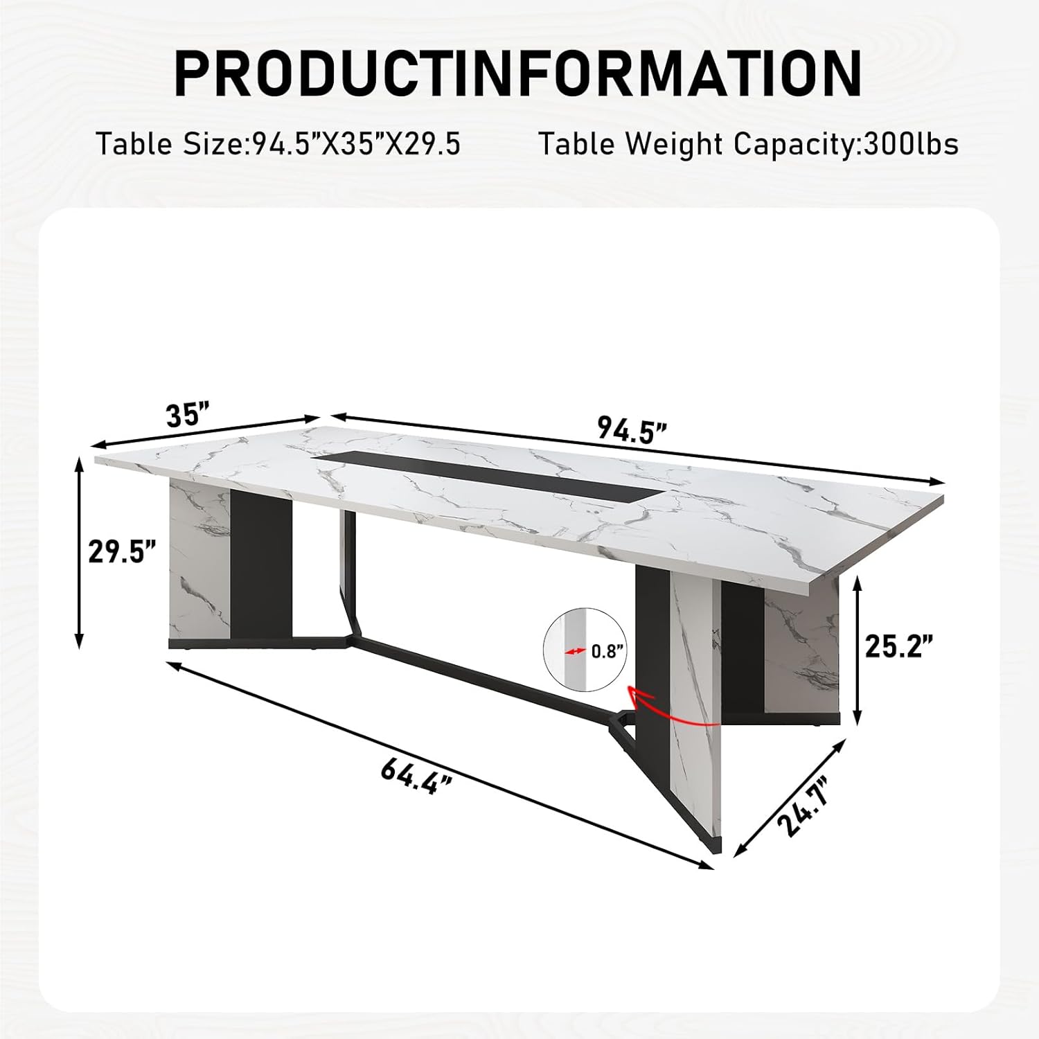 94In/78In/71In Large Rectangular Brown Dining Table for 4 5 6 7 8 People w/35 Marble-Color Wood Watrproof Tabletop,Adjustable Leg.6ft Luxurious Family Dinner Table for Office Kitchen Living Room (not included Chair)