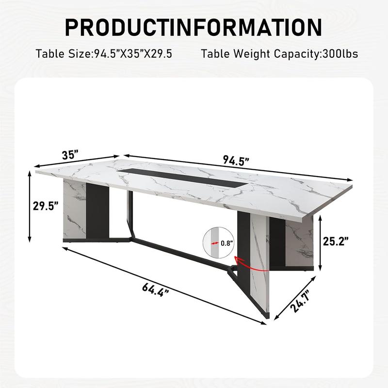 94In/78In/71In Large Rectangular Brown Dining Table for 4 5 6 7 8 People w/35 Marble-Color Wood Watrproof Tabletop,Adjustable Leg.6ft Luxurious Family Dinner Table for Office Kitchen Living Room (not included Chair)