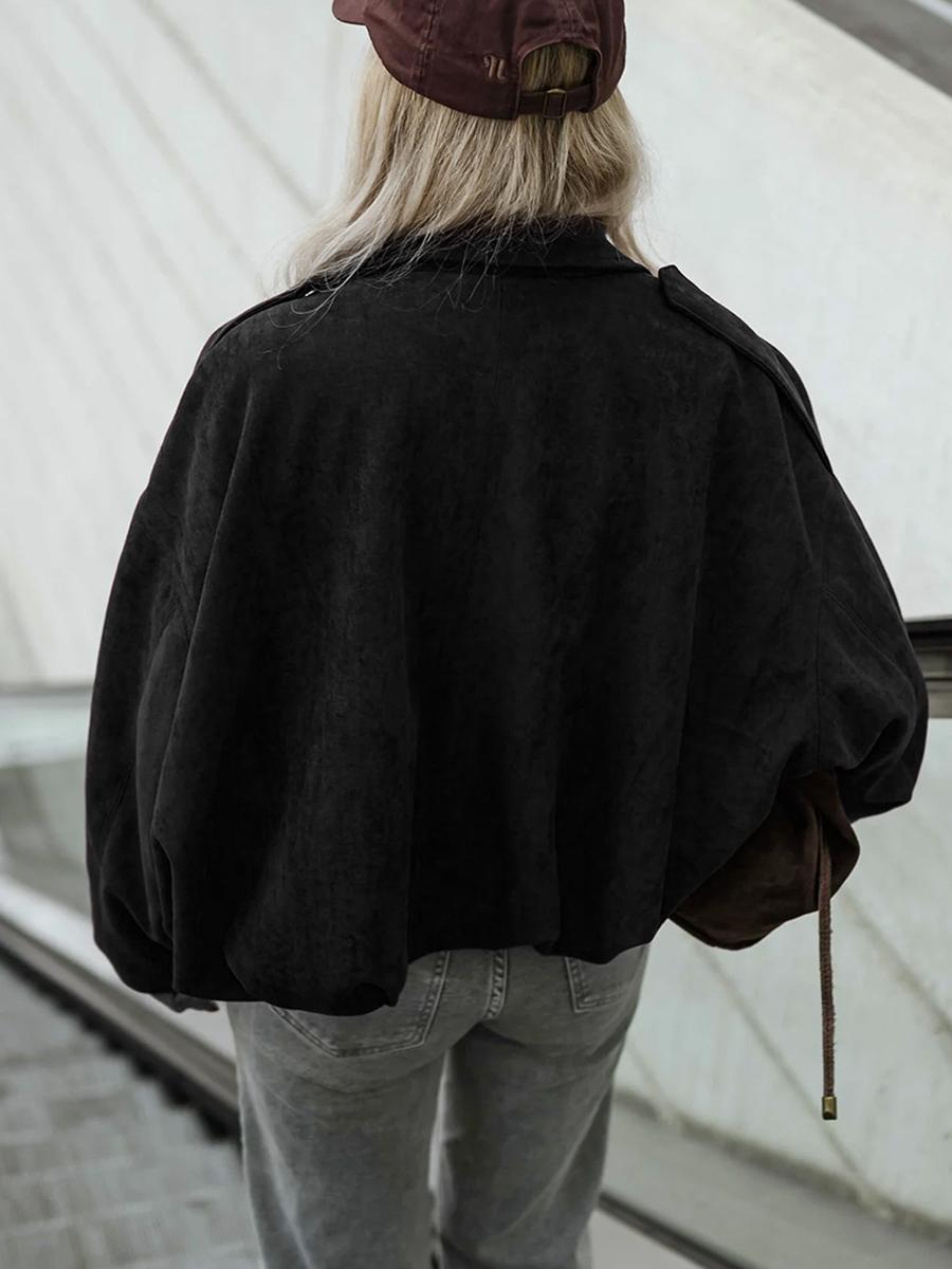 Women Solid Fall Winter Long Sleeve Loose Jacket Ladies Daily Casual Outfit Vintage Coat