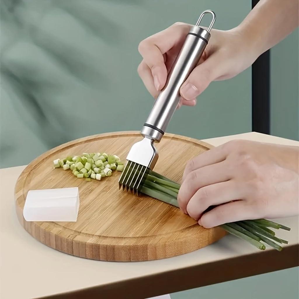 Stainless Steel Onion Slicer, Multi-Blade Kitchen Herb Cutter, Professional Scallion Shredding Tool, Vegetable Tool for Cooking