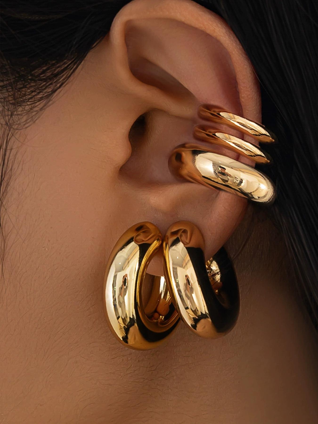 C-shaped Hoop Earrings, Fashionable Earrings for Women & Girls, Casual Jewelry for Party, Daily Clothing Decor, Trendy All-match & Exquisite Jewelry for Birthday Gift