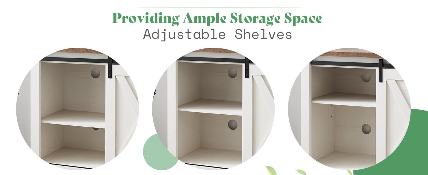 [Spring Sale] VanAcc 66" Farmhouse TV stand for 75 Inches TVs, Entertainment Center with Sliding Barn Door and Adjustable Shelf & Feet, Console Table with Storage