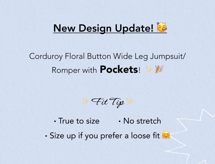 Cider Women's Lightweight Corduroy Floral Wide Leg Romper & Jumpsuits with Adjustable Button & Pockets, Casual Solid Sleeveless Romper for Summer Outdoor Vacation Holiday, One Piece Outfit Clothes