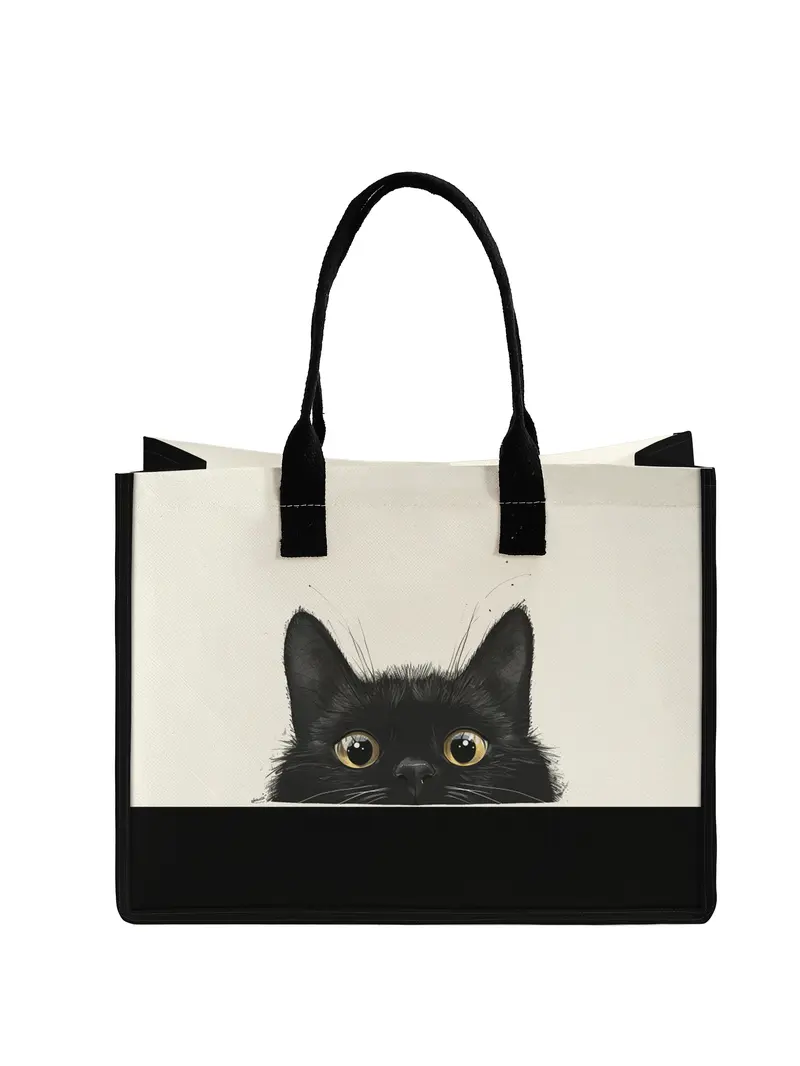 Large Capacity Cat Print Storage Bag, Durable Handle, Space Saving Multi-Purpose, Ideal for School, Travel, Shopping, All Seasons Use Lightweight Tote Bag, Versatile Bag