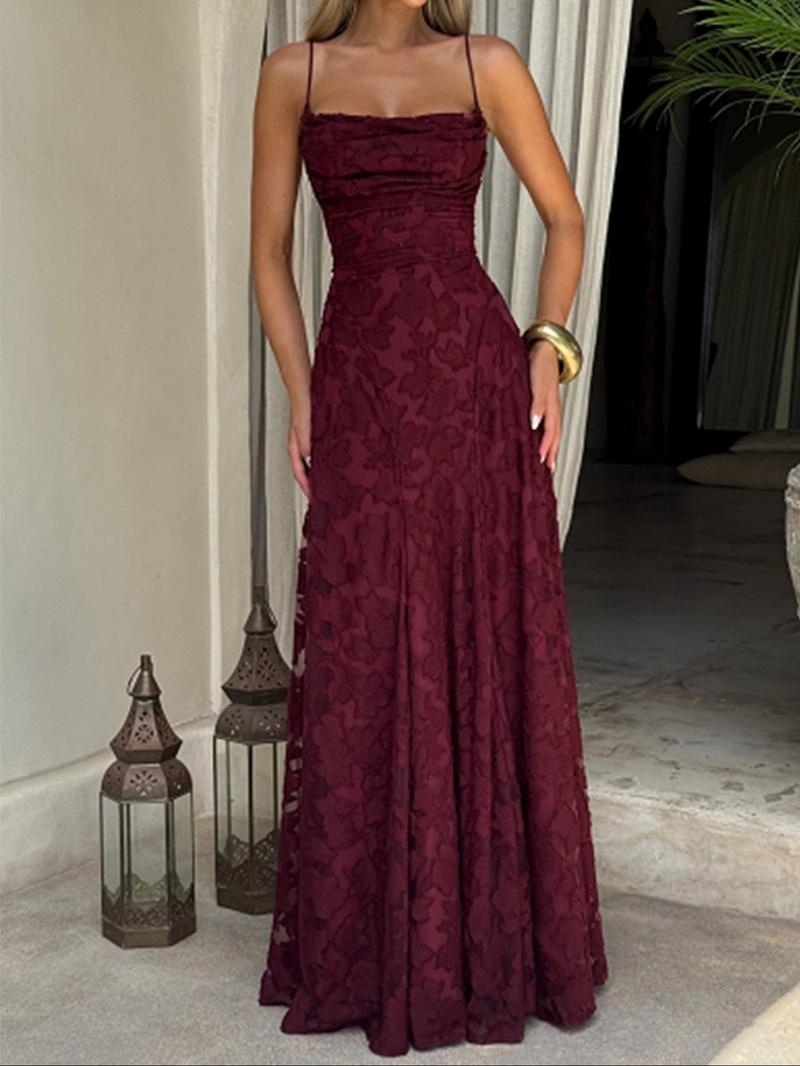 Sexy Backless Lace Pattern Long Dress, Plain Fitted Design, Elegant Style, Perfect for Parties and Events, Women's Fashion