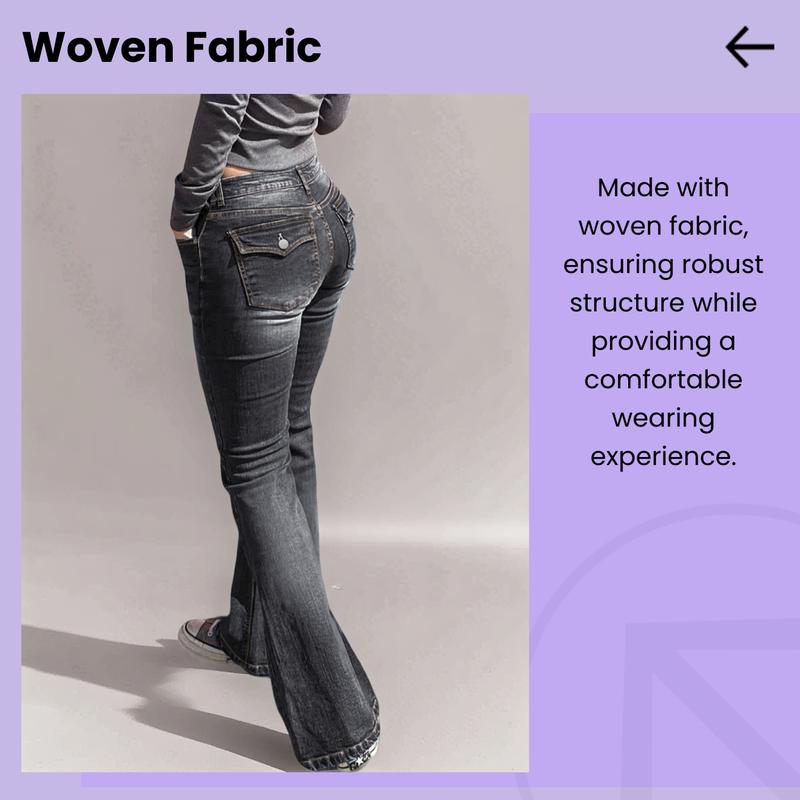 GILIPUR Y2K Women's Mid-Stretch Flared Vintage Wash Jeans, Women's Vintage Mid-Low Waist Waisted Flare Jeans, Starched Jeans Girls, 90s Outfits, Mom Jeans, Fit Jeans, Cute Bell-Bottomed, Denim Trousers For All Seasons And All Occasions，Kardashian Style