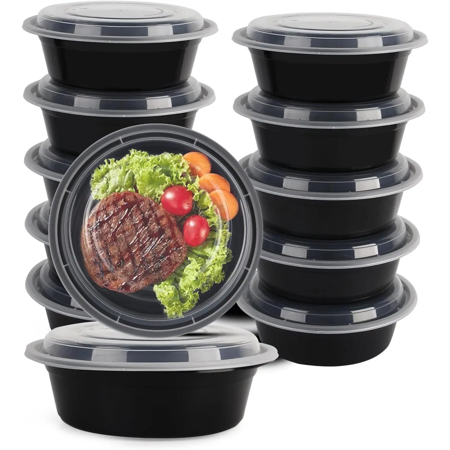 Meal Prep Containers with Lids - 10Pack 32oz Meal Prep Bowls, Disposable Food Prep Containers, Round To Containers with Lids, BPA-Free, Freezer & Dishwasher Safe