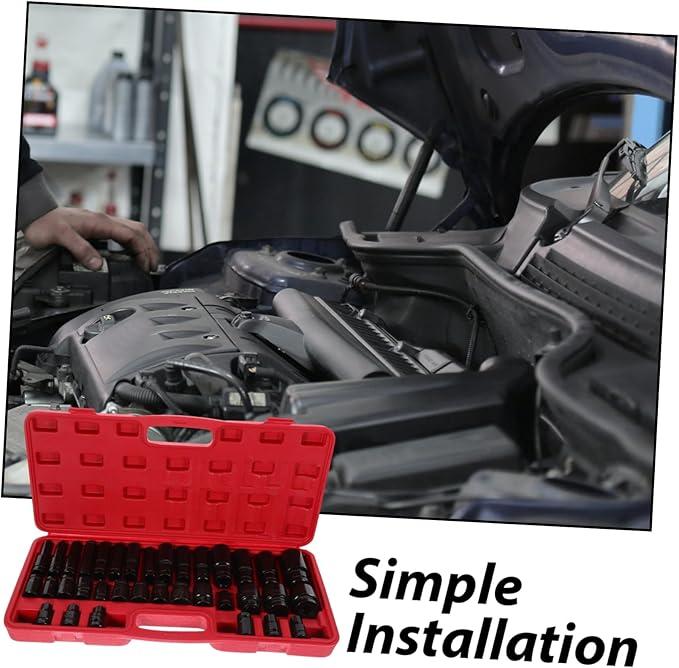 Impact Wrench 1/2" Drive Impact Socket Set 35 Piece Metric CR-V Steel High Torque 6 Point Universal Joint Power Drill Adapter with Storage Case Tool Box Professional Carbicycle Repair Tool Set