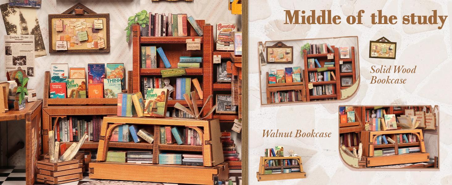 CUTEBEE Jack's Bookery Miniature DIY 3D Book Nook Kit Black Friday Gift Wooden Bookcase with LED Lights Handmade Creative Toy for Teens Adults Holiday Christmas Gift Dust Proof Home Decor