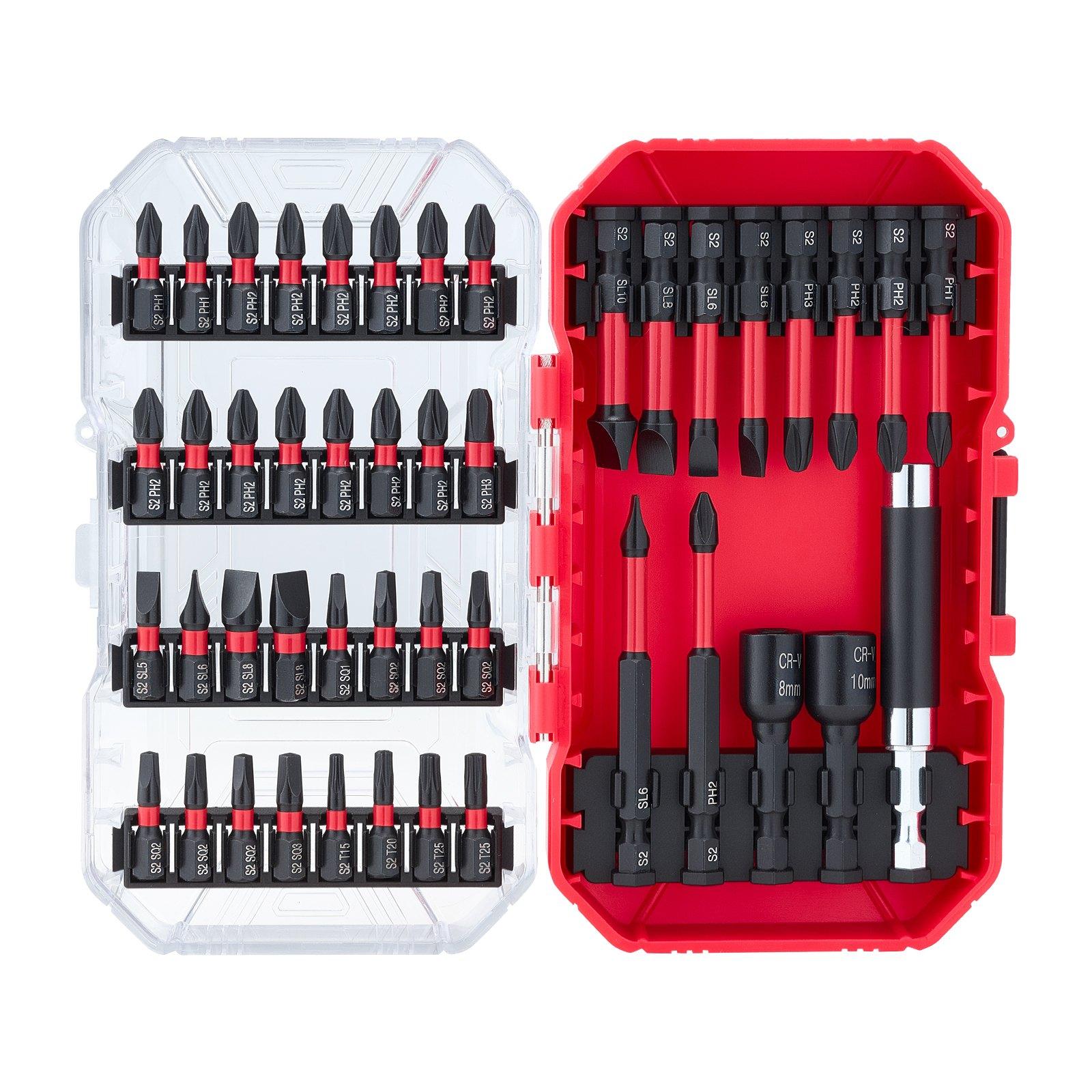 【DealsForYouDays】VEVOR 45-Piece High-Strength S2 Steel Magnetic Screwdriver Bits Set, with Magnetic Tip, Extension Rod, Transparent Storage Case - Rustproof Blackened Finish, Phillips, Slotted, Square, Torx Bits, Hex Nut Sockets, 45-Piece Kit, High-Streng