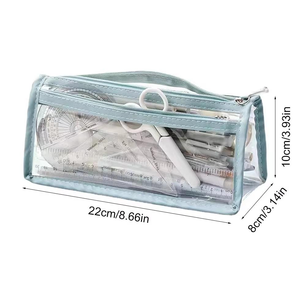 Large Capacity Pencil Case, PVC Transparent Zipper Storage Bag, Portable School Supplies and Cosmetic Bag, Suitable for Office Travel