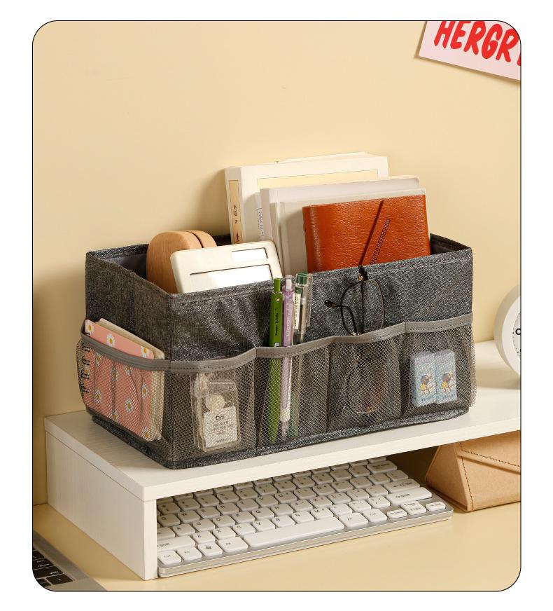 Cationic Desktop Organizer Box, Foldable Mesh Storage Bin for Cosmetics Jewelry, Solid Color Makeup Holder, Multi-Purpose Desk Tidy for Home Office