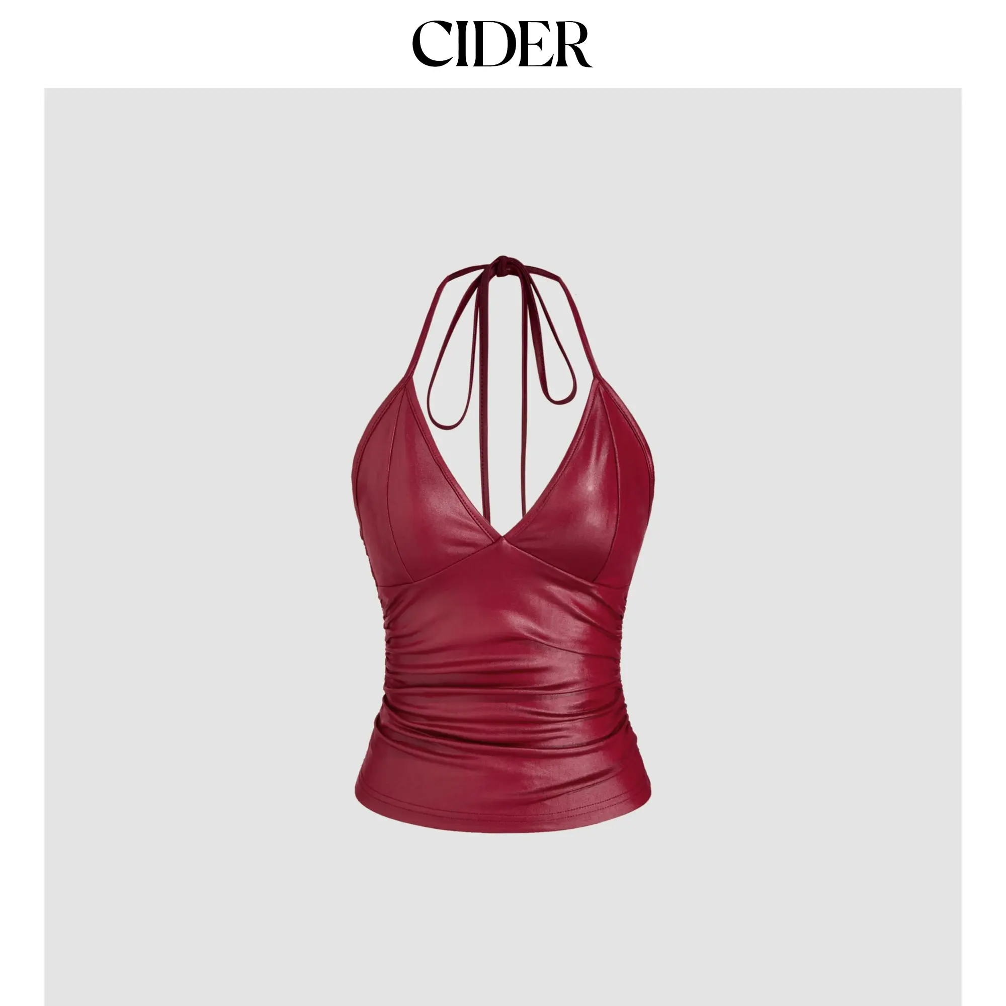 Cider Halter Neckline Ruched Cami Top Cider Halter Neckline Ruched Cami Top