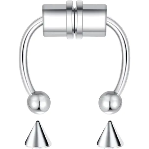 Stainless Steel Nose Piercing Body Jewelry Set - 18 Gauge 15/32" (12mm) Magnetic Clip-On Fake Double Hoops, Faux Nose Rings for Female, Festive Party Gift for Friends (1 Pc)