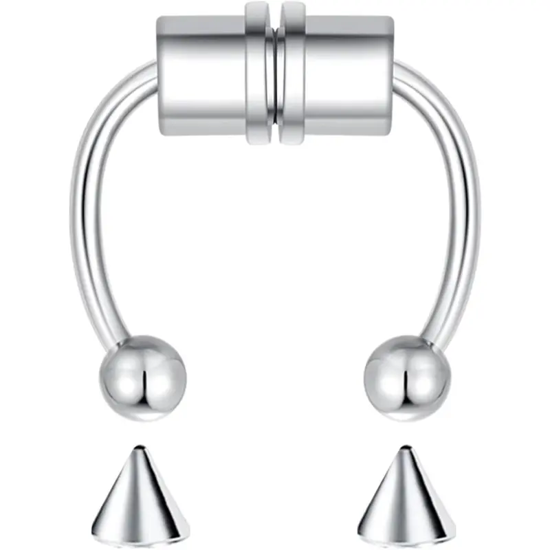 Stainless Steel Nose Piercing Body Jewelry Set - 18 Gauge 15/32" (12mm) Magnetic Clip-On Fake Double Hoops, Faux Nose Rings for Female, Festive Party Gift for Friends (1 Pc)