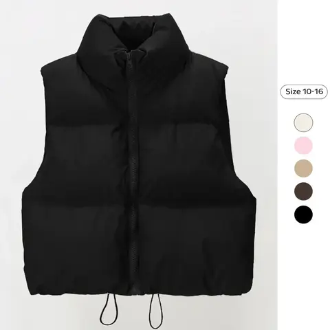 Casual Fall & Winter Solid Stand Collar Zip-Up Cropped Coat