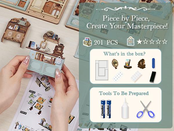 CUTEBEE DIY 3D Book Nook Kit Muse Bookstore – Miniature Wooden House Dollhouse, Handmade Creative Bookshelf Decor | Holiday, Christmas and Black Friday Gift for Adults