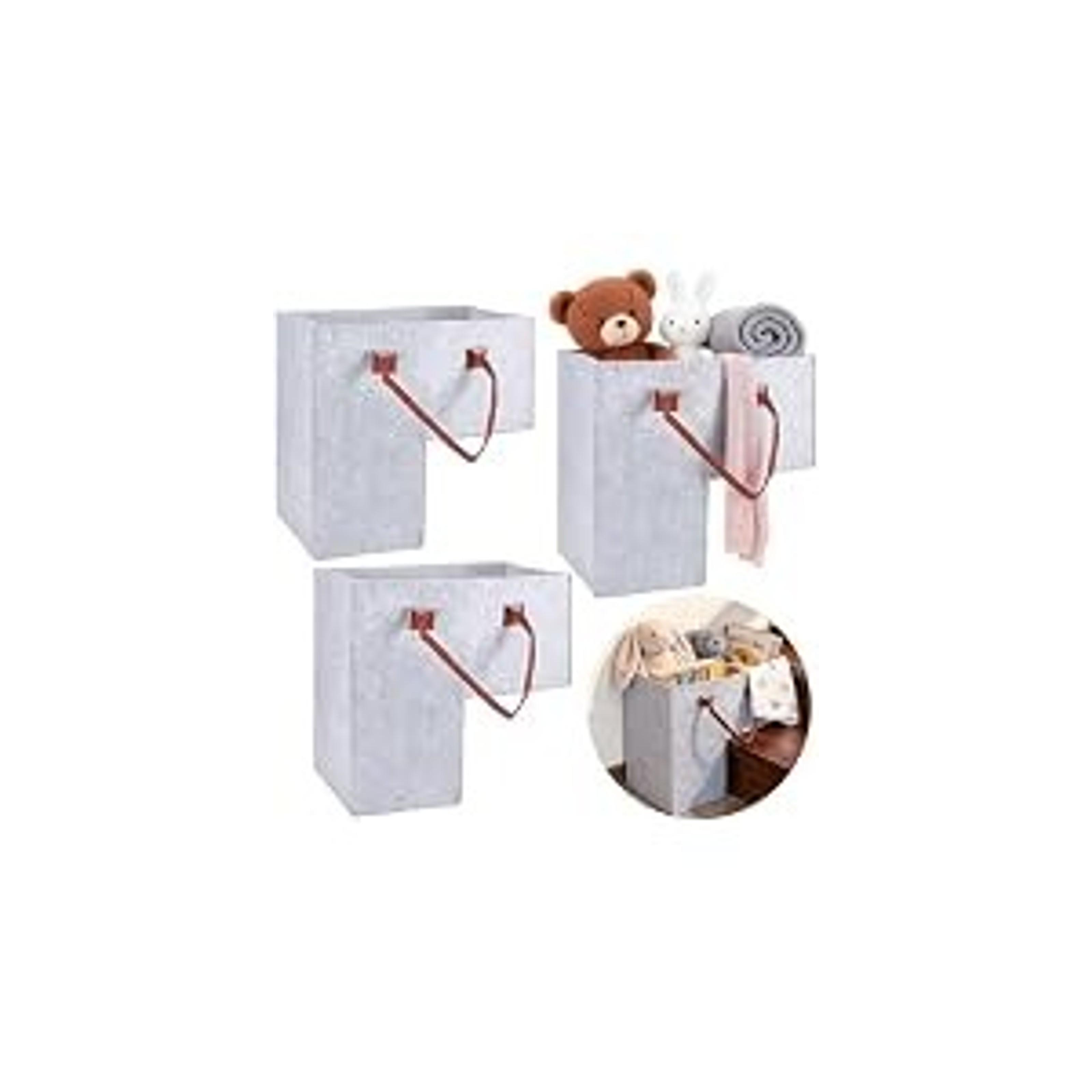 3Pcs Foldable Felt Stair Basket, Stair Step Storage Organizer with Leather Handle, Ideal for Books Clothes Computers Magazines Small Gadgets, Dark Gray