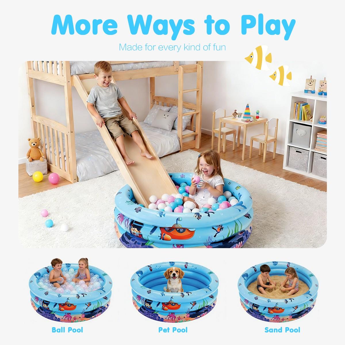 Inflatable Swimming Pool Ocean Animal Pattern Triple Ring Thickened Family Water Play Fishing Multi-Functional Best Parent-Child Interactive Toy Gift
