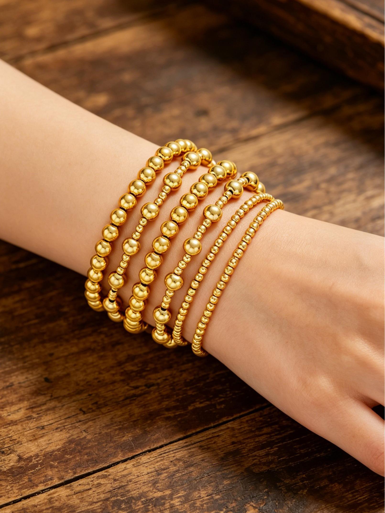 Women's Waterproof Bracelet Set, Adjustable Stackable Beaded Ball Chain Jewelry Gift, Elegant Ladies Accessory