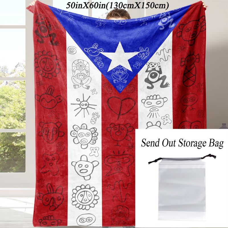 Puerto Rican Flag Flannel Blanket, Soft Warm Fleece Throw for Sofa, Bed, Travel and Office, Lightweight Comfortable Home Decor Gift