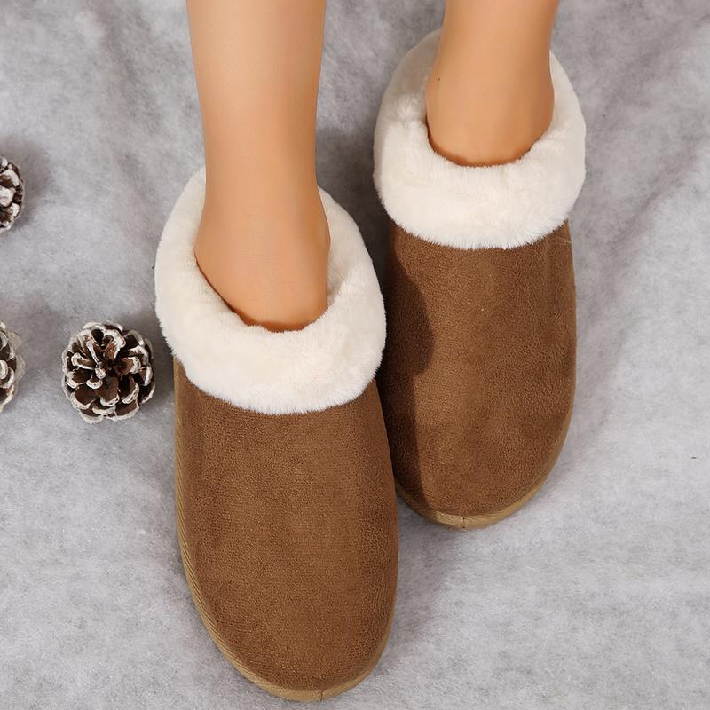 Winter Women's Thick Flat Slippers Suede Shoes Cozy  Warm Snow Shoes with Thick Soles and