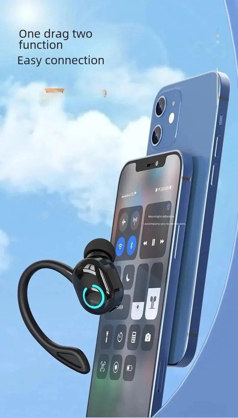 premium audio headset volume Bluetooth 5.2 Wireless Headset Single Ear-Hook Earplugs Ultra Long Battery Life Business Earphone Mobile Phone Headphone Earbuds adjustable