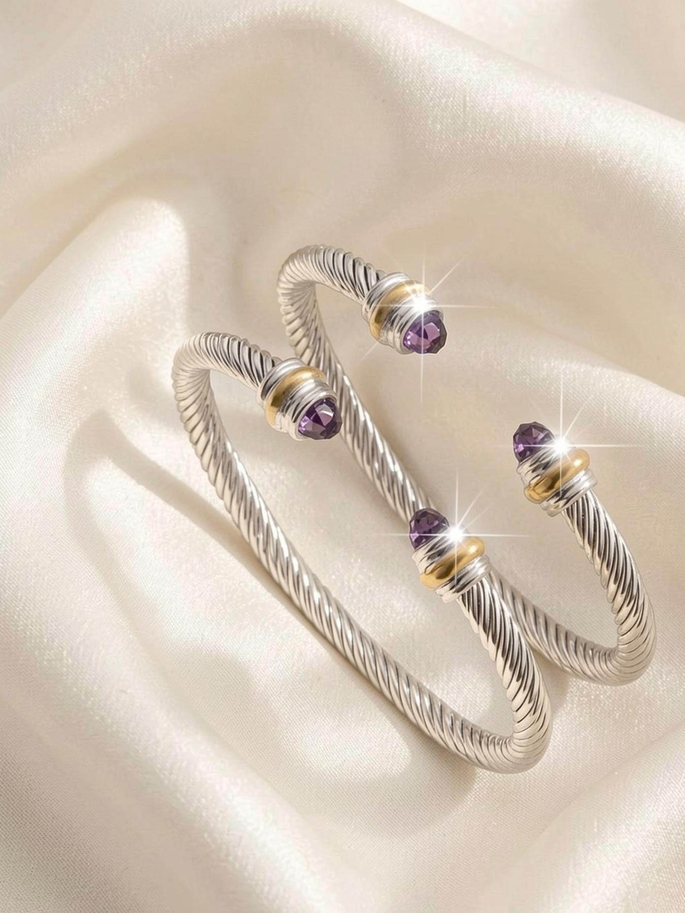 Adjustable Diamond-encrusted Wire Rope Bracelet, a Versatile Punk, Fashionable, Simple, and Luxury Jewelry #Jewelry/Stainless Steel/Fade-resistant/Hypoallergenic/Couples/Holidays/Parties/Ideal Gift