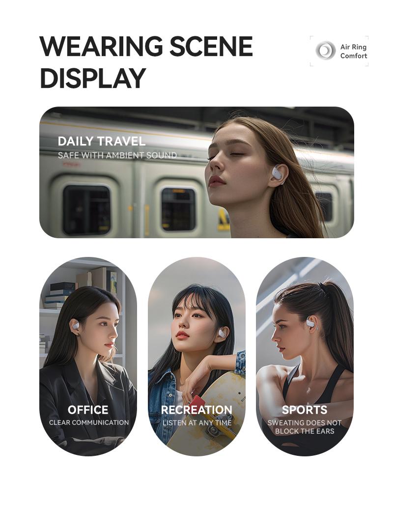YINPAGE Open Air Mic Headset IPX5 Waterproof Sport Headphone with Charging Case for Outdoor Activities Wireless Sport Earbuds 88dB Audio Chargeable Electronic Black
