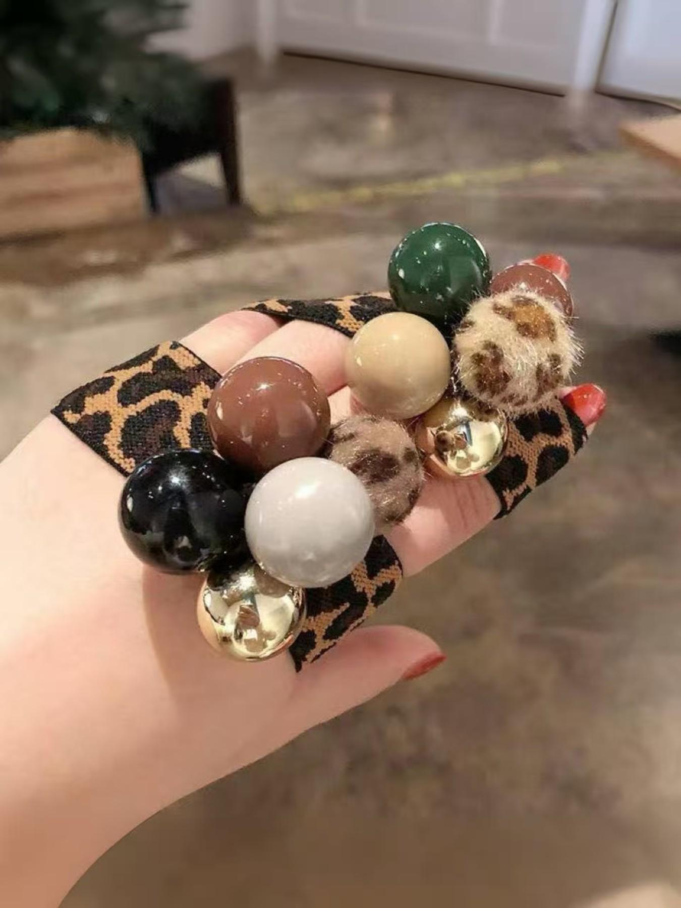 2 Piece Leopard Print Pearl Hair Ties, Elegant Minimalist Design, Flexible Ponytail Accessories, Daily Fashion Wear, Stylish Hair Bands