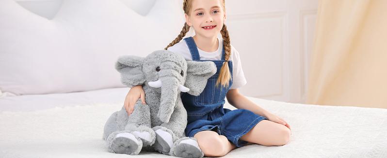 Elephant Weighted Stuffed Animals 5 lbs 16 inches Gray, Large Weighted Elephant Plushie Cuddly Pillow Gift for Kids & Adults