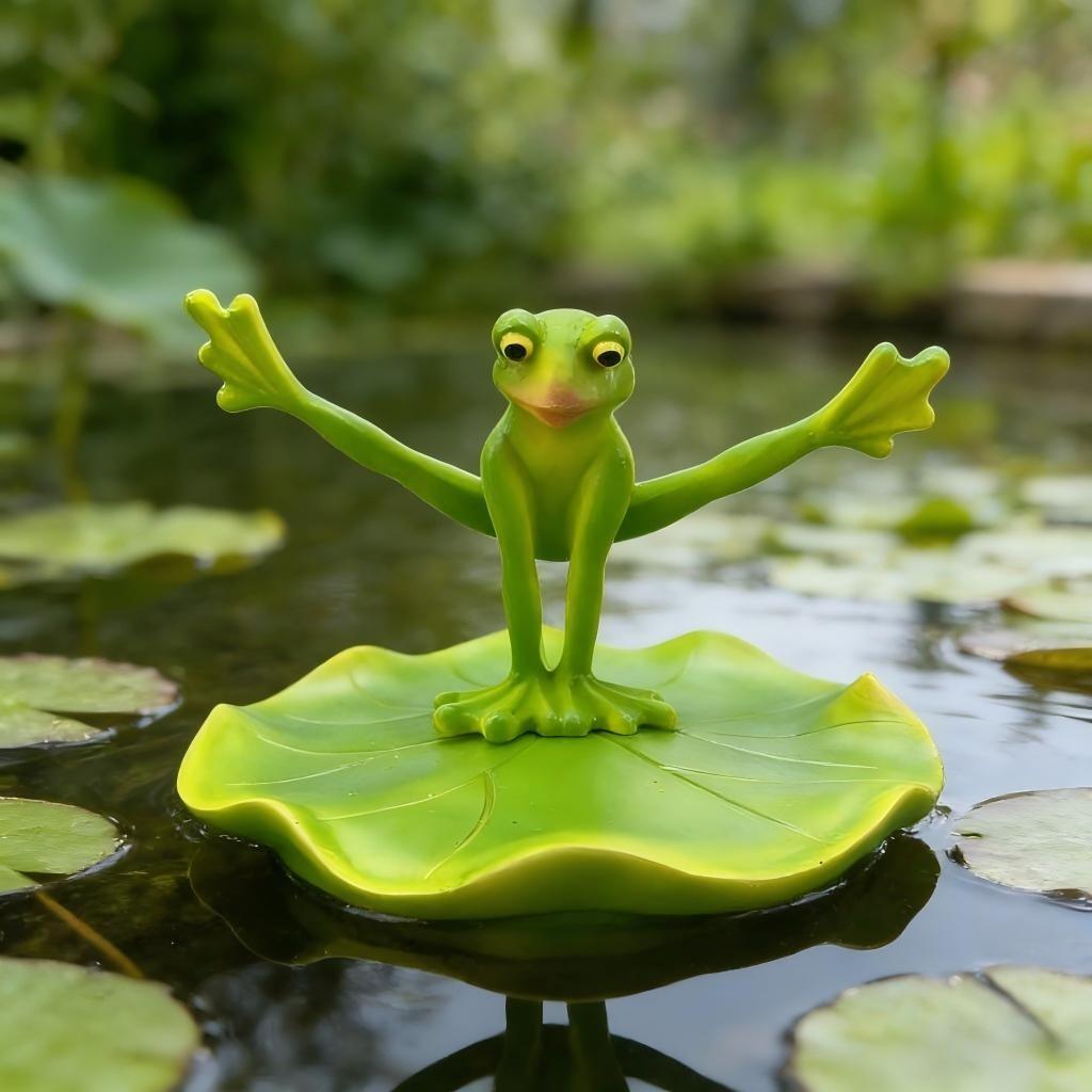 1 PC Floating Resin YOGA Frog Figurine, Waterproof Pond Decorations for Outside, Realistic Water Lily Pad Ornament for Aquarium