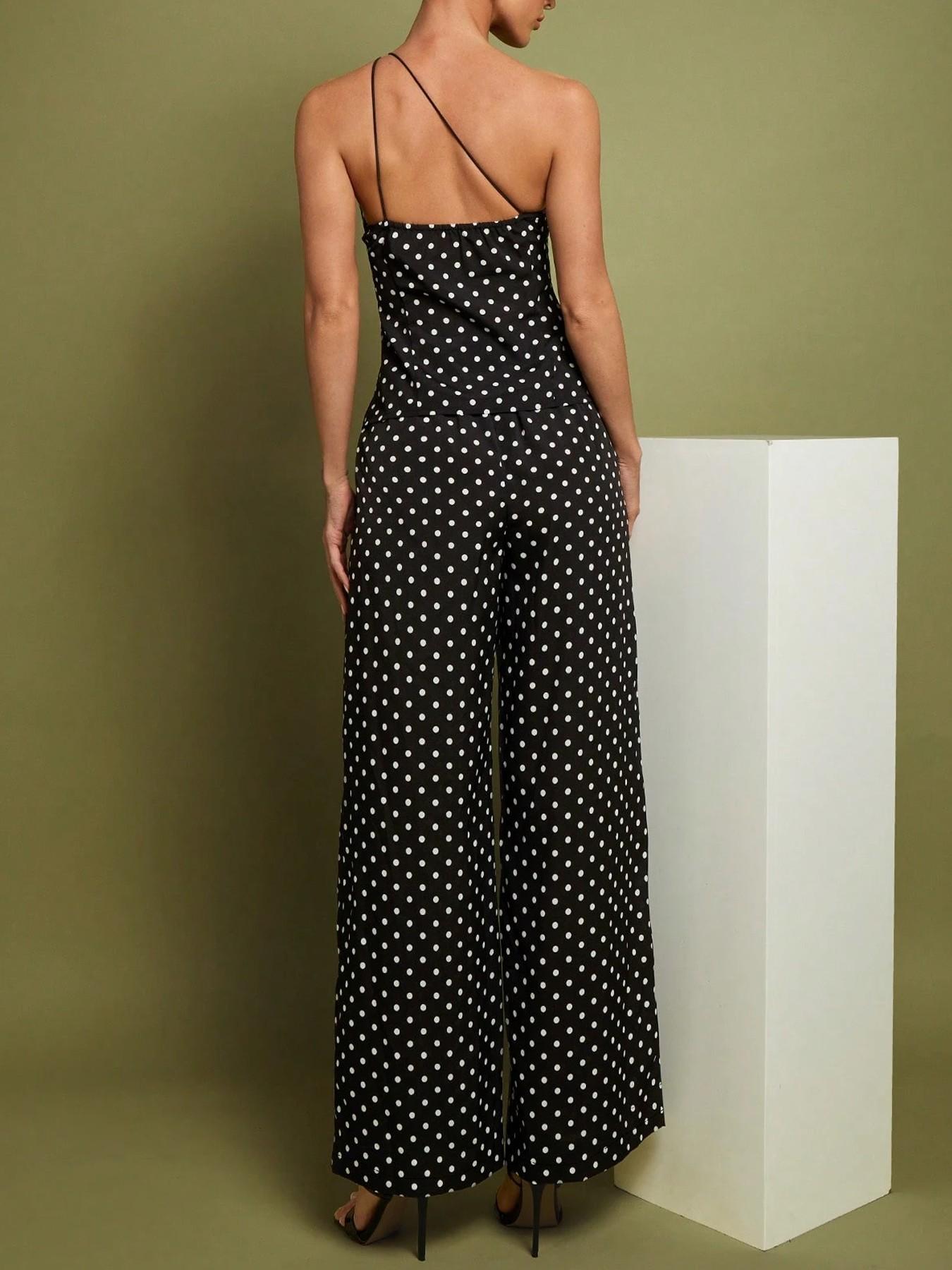 This Polka Dot Set is Effortless Retro Chic ✨ | One Shoulder Top & Wide Leg Pants Co-ord