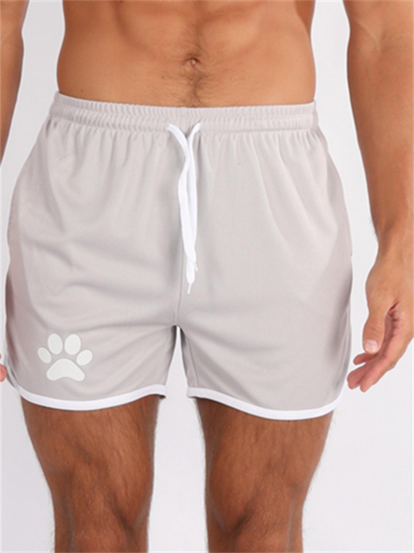 Men's Summer Running Shorts, Breathable Gym Sports Pants with Pockets, Outdoor Training Casual Daily Wear, Bear Print Three-Quarter Length