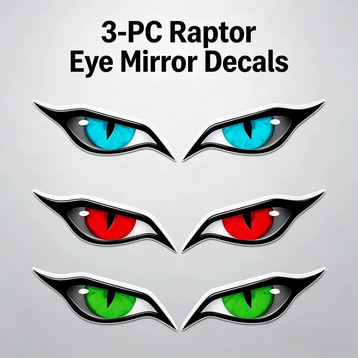 3-Pack Raptor Eye Car Mirror Decals - Aggressive Predator Vinyl Stickers for Trucks & SUVs, Waterproof Peel & Stick JDM Auto Mods