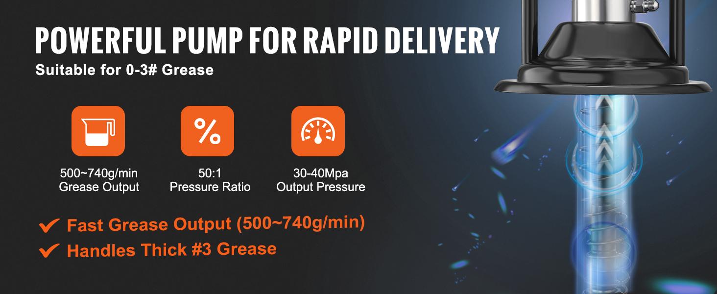 VEVOR Grease Pump, 50: 1 Pressure Ratio Air Operated Grease Pump with 13 ft High Pressure Hose and Grease Gun, Pneumatic Grease Pump with Barrel Cap, Portable Lubrication Grease Pump 360 Gun Head