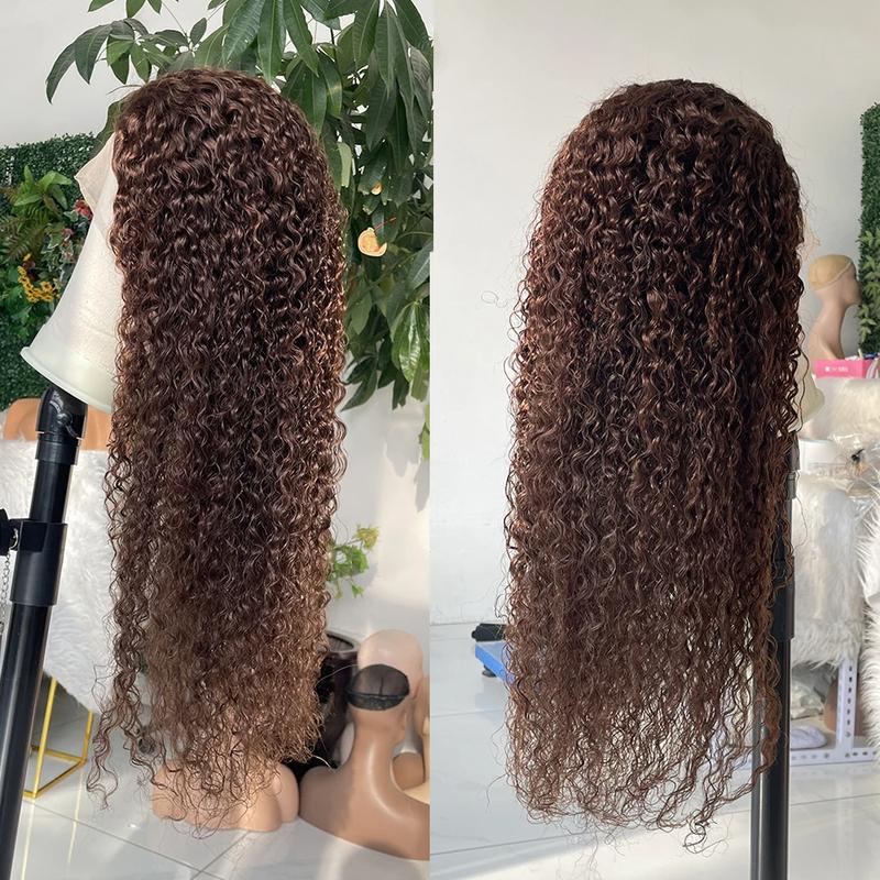 Bling Hair Chocolate Brown Kinky Curly Lace Frontal Human Hair Wig Transparent Lace Front Wig 13x6 Deep Frontal Wig PrePlucked Colored Human Hair Wig