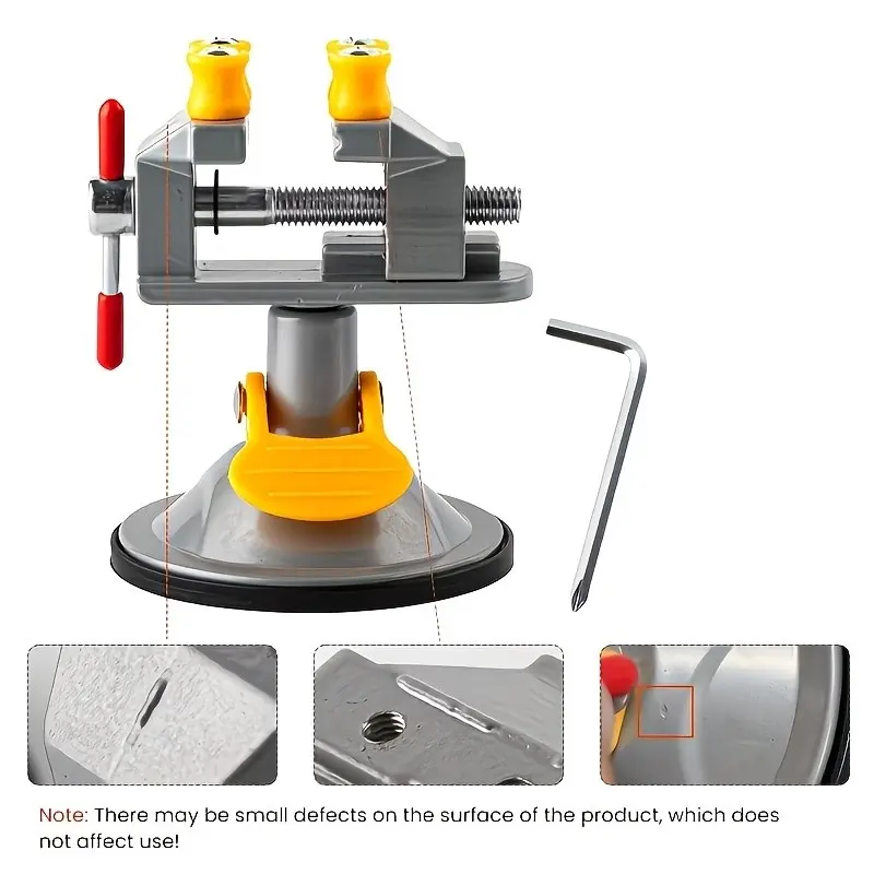 Industrial Mini Table Vise Set, Metal Construction, Suction Design, 360° Rotation, Ergonomic Desk Clamp for Woodworking and Metal Processing
