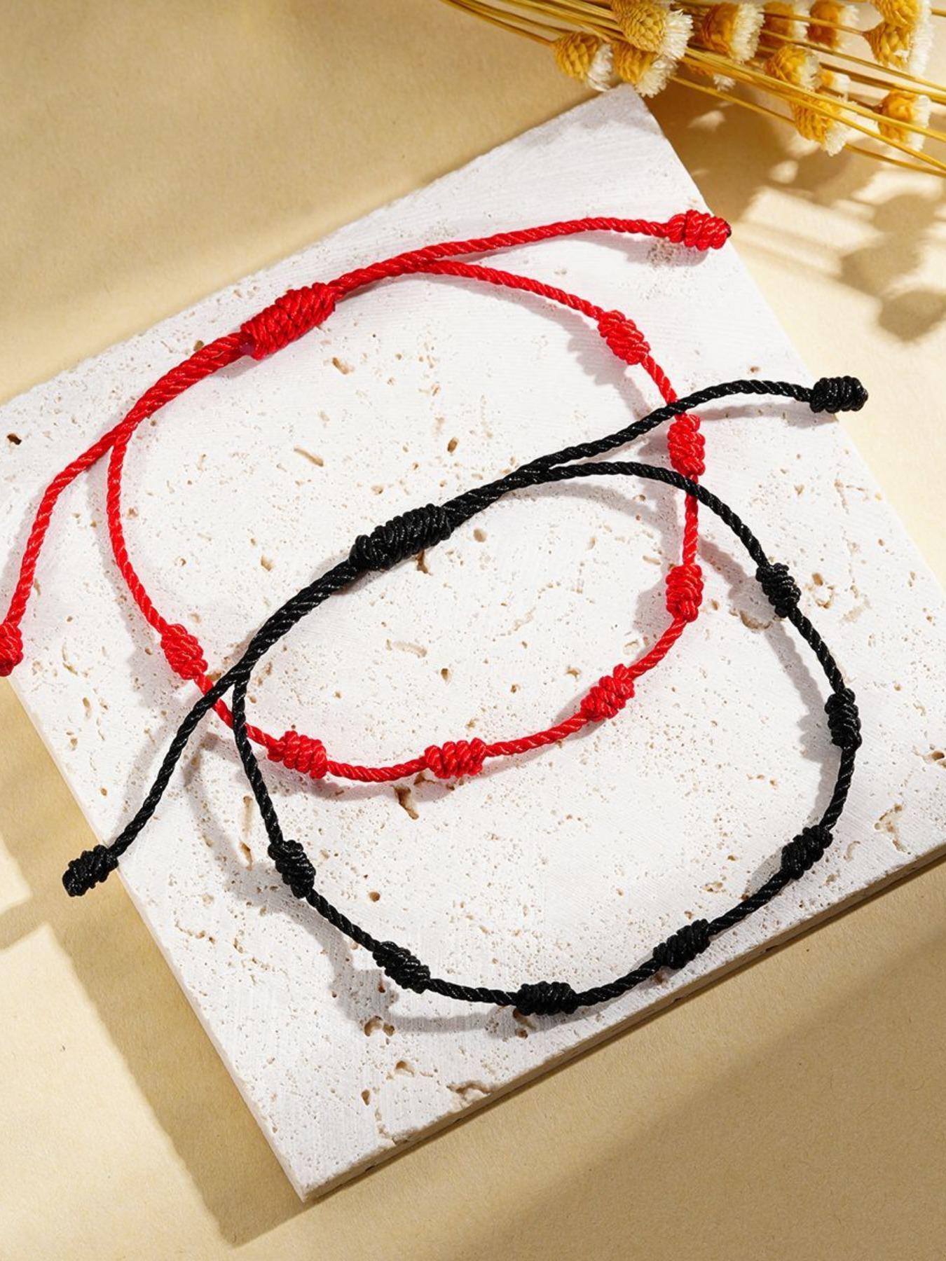 2 Pieces String Handmade Bracelets, Adjustable Kabbalah Knot String Bracelet, Amulet for Protection, Evil Eye, Good Luck