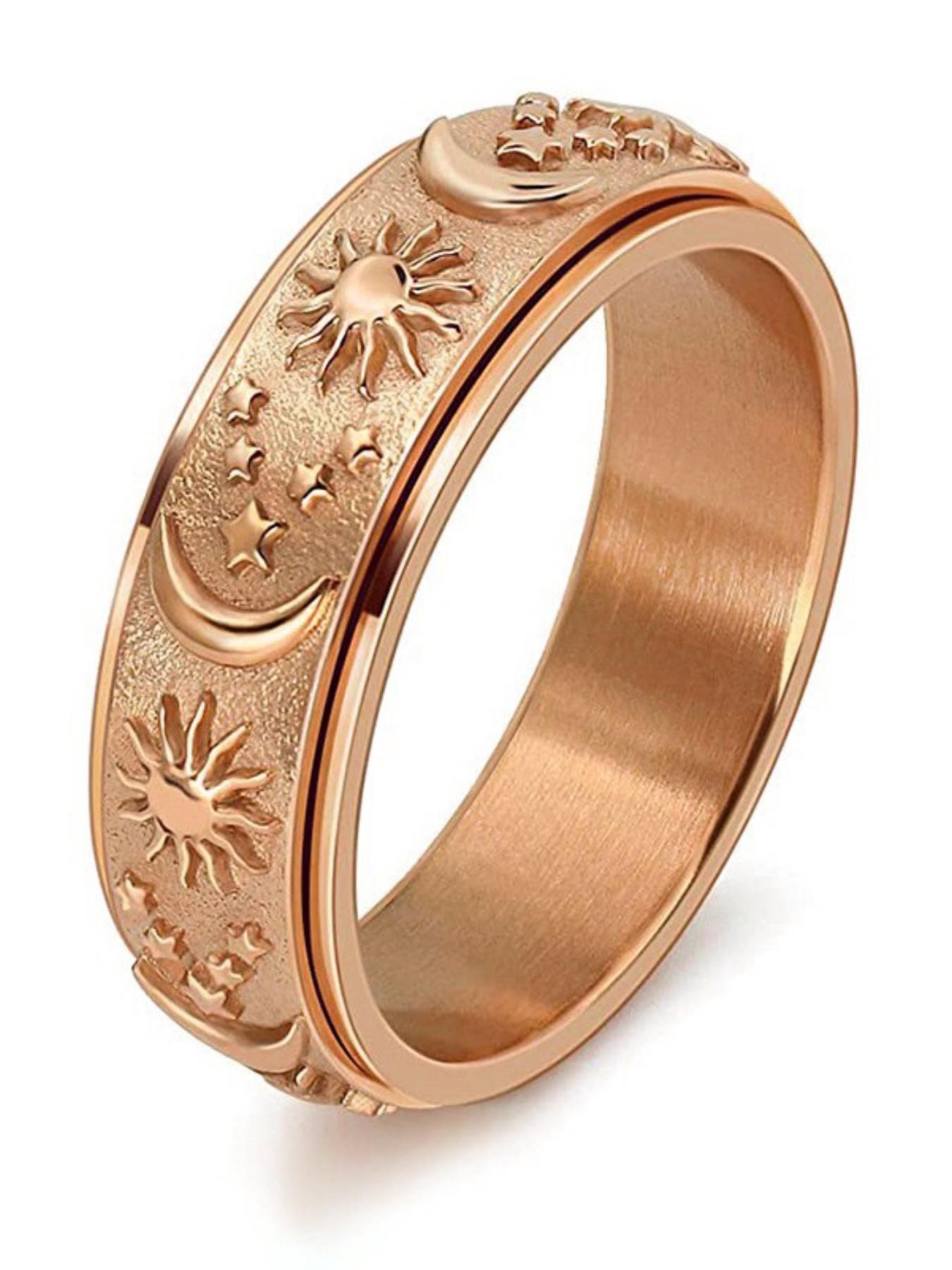 Rotating Relief Ring, Spinner Rings, Unisex Punk Style Stainless Steel Ring, Fashion Jewelry Accessories for Men & Women luck witchy moissanite