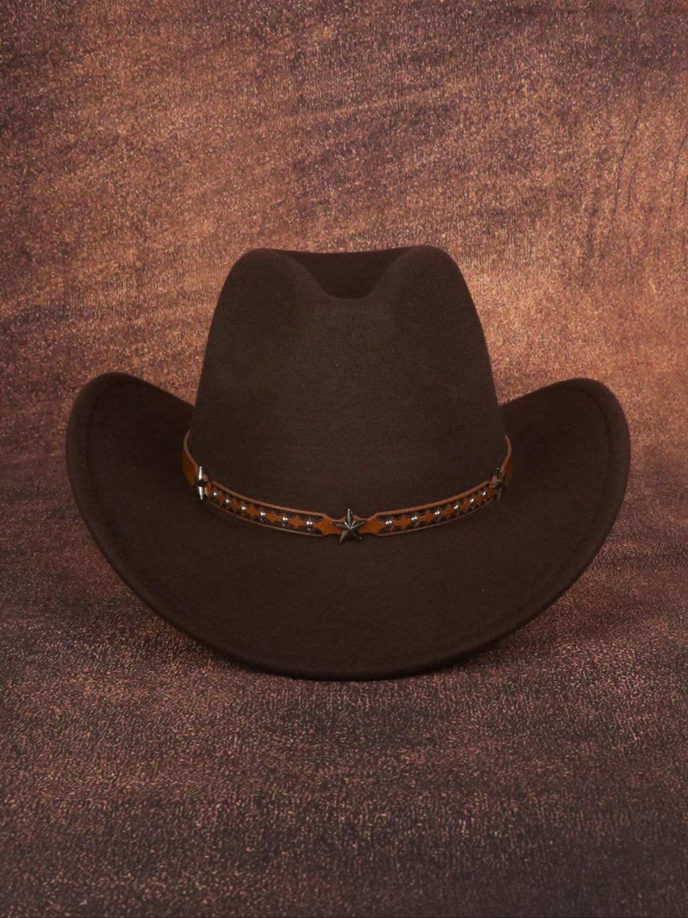 Western Cowboy Hat with Retro Star Belt, Perfect Gift for Women, Sun Protection, Polyester, Ideal for Outdoor, Casual, Stage, Birthday, Party
