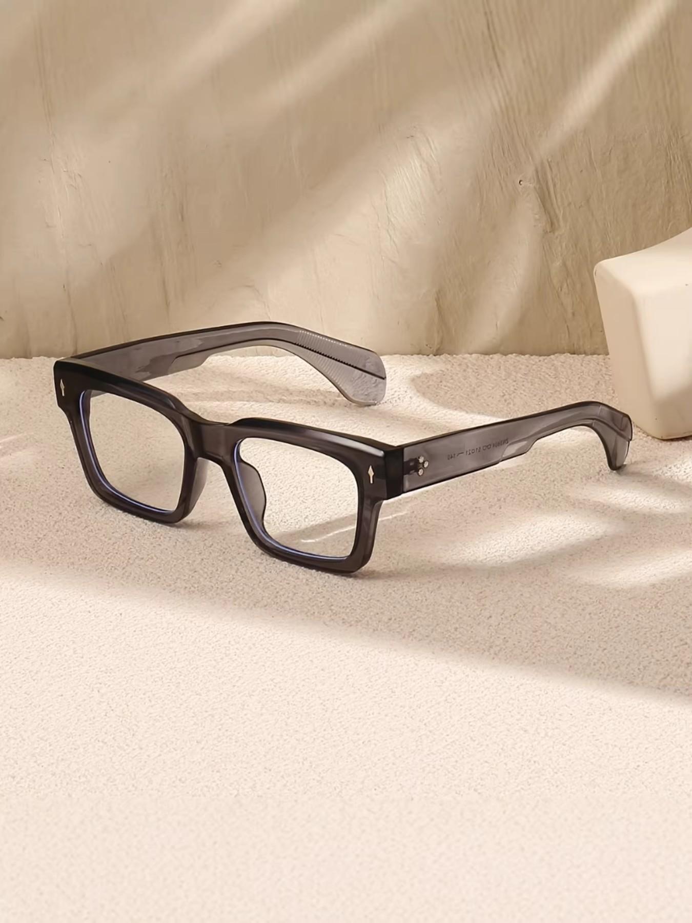 Men's Thick Frame Rectangular Glasses, Transparent Lens Design, Stylish Eyewear for Men, Fashionable and Durable Spectacles