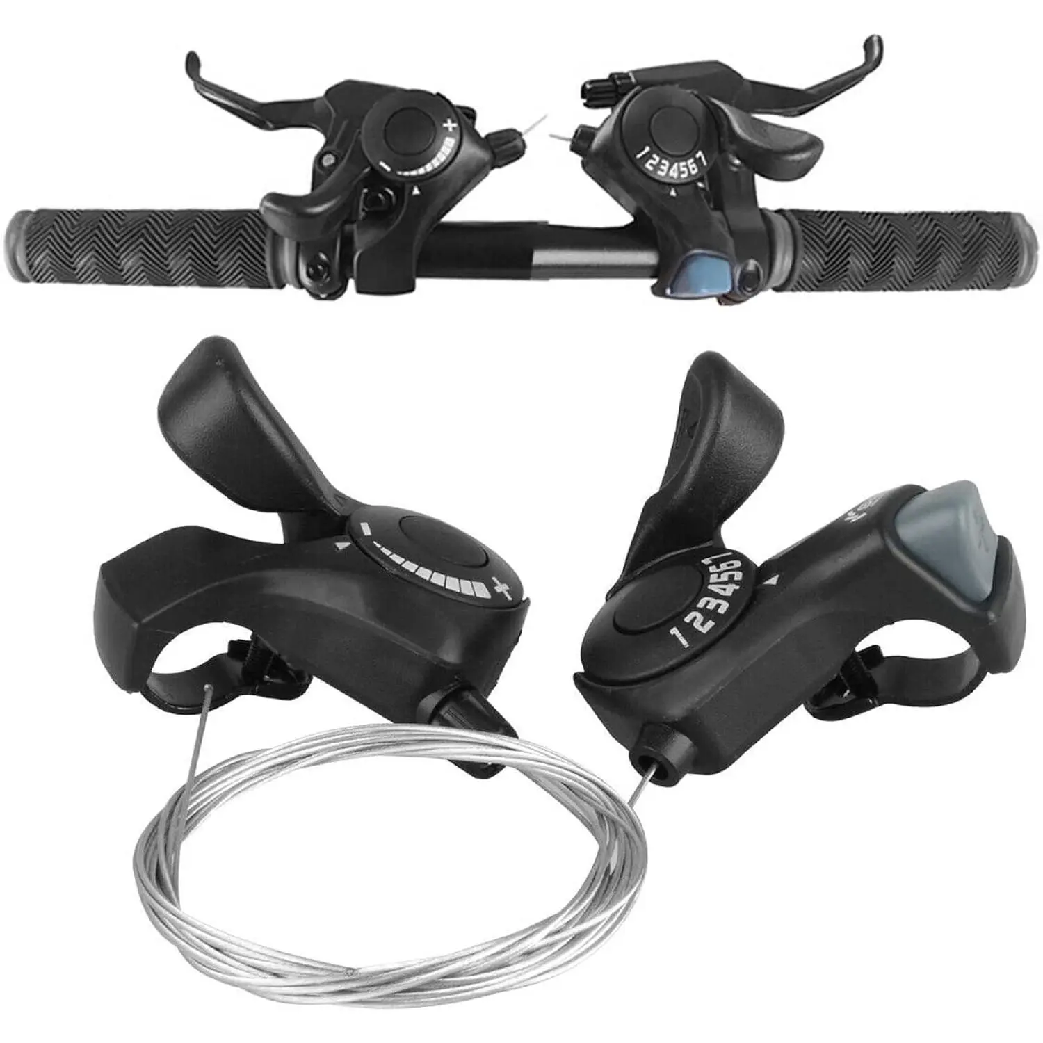 1 Pair 3X7 21 Speed Thumb Gear Shifter,MTB Speed  Shift Lever for Mountain City Road Folding  Combo  with Inner Shifts Cables