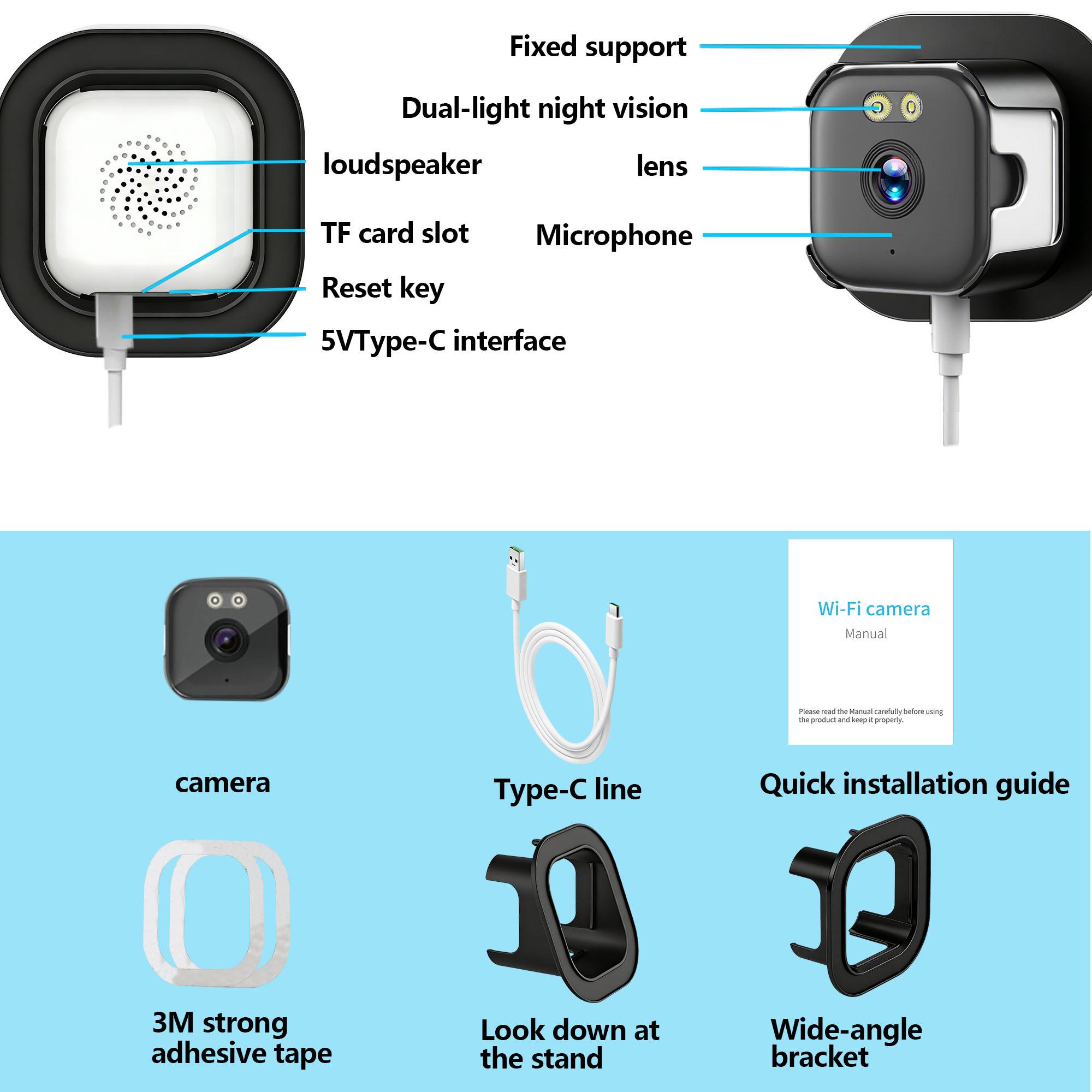 WiFi Window Camera Dual Stand, Adjustable Angle, No Screws, Self-Adhesive, Night Vision, Home Security Monitoring, Elderly, Kids, Pets