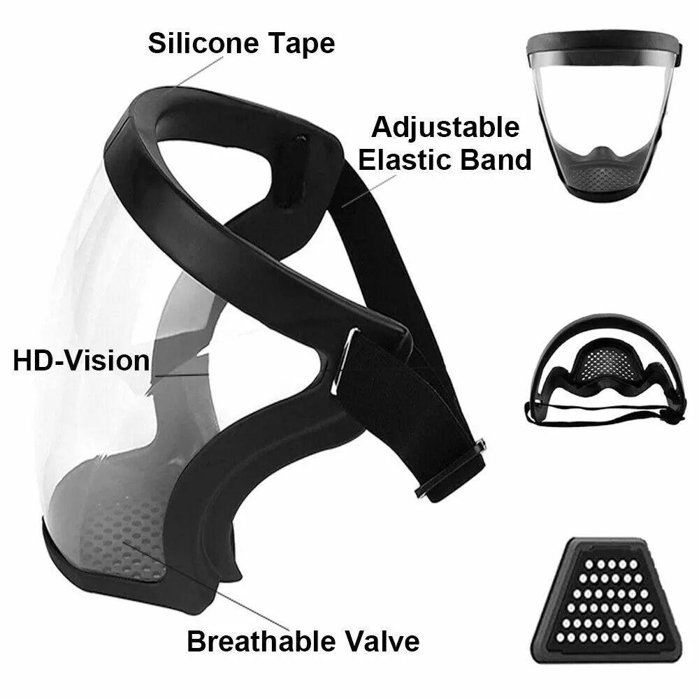 1PCS Transparent Face Mask Anti-Fog Outdoor Full Protection Face Shield HD Clear Mask Replace Safety Glasses (Black)