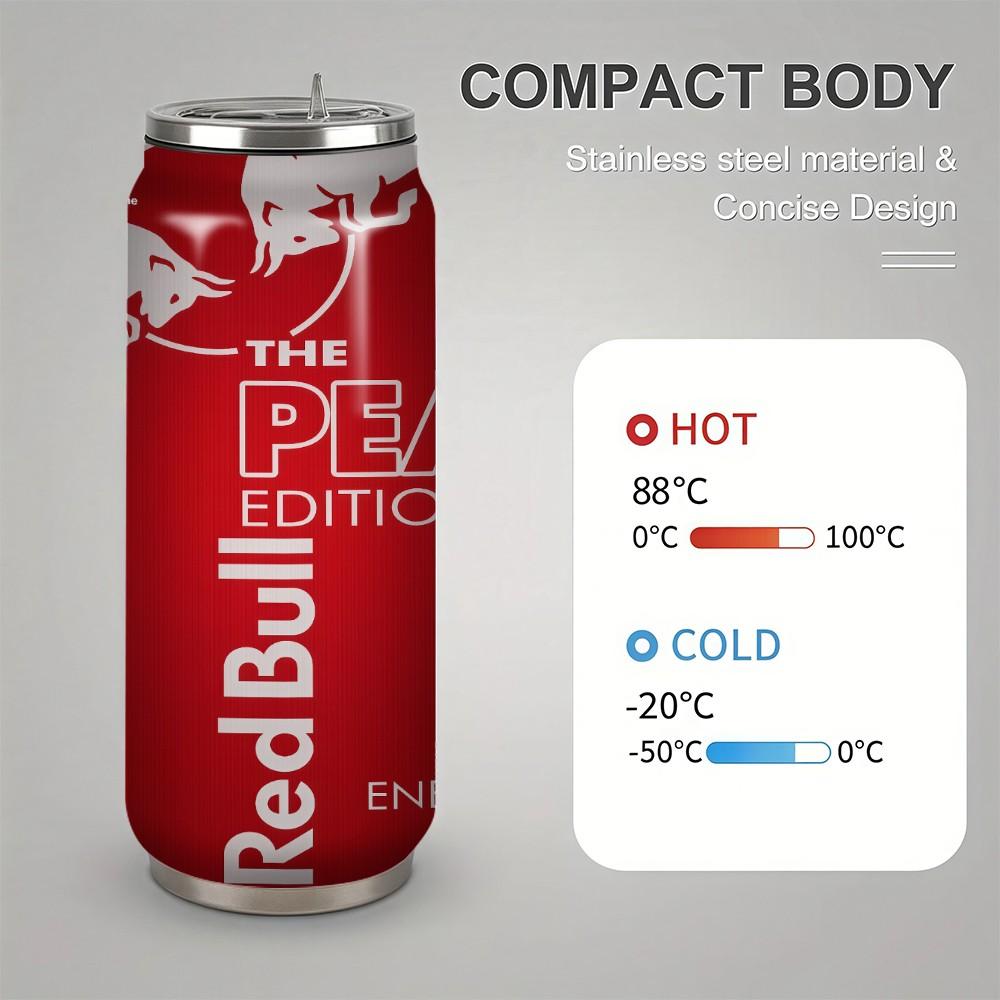 1pc 17oz Red Bull Peach Edition Vacuum Insulated Mug, Portable Stainless Steel Cup with Lid, Ideal Sports & Coffee Mug for Family Friends, Great for Camping, Outdoor & Holiday Gifts